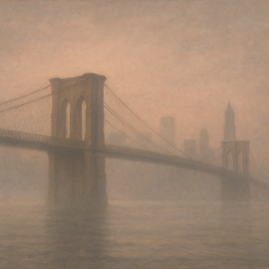 Brooklyn Bridge in Morning River Mist No. 24 Oil Painting 100% Hand Painted Oil on Belgian Linen Canvas, Original Fine Art Wall Decor
