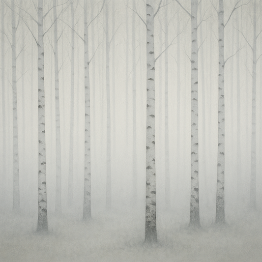 Pale Birch Woodland Silhouette in Whiteout No. 14 Oil Painting - View 1