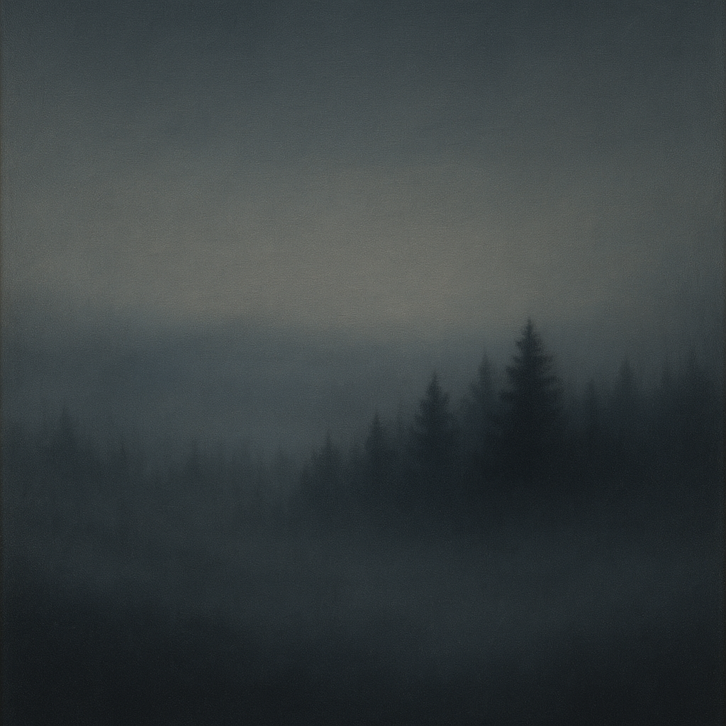 Dusk over Silent Pine Ridgeline in Charcoal Fog No. 19 Oil Painting 100% Hand Painted Oil on Belgian Linen Canvas, Original Fine Art Wall Decor
