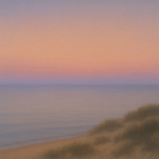 Pastel Dusk Horizon over Calm Atlantic Waters No. 2 Oil Painting 100% Hand Painted Oil on Belgian Linen Canvas, Original Fine Art Wall Decor