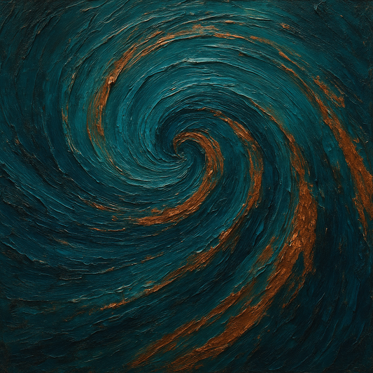 Peacock Teal & Liquid Copper Swirl No. 2 Oil Painting - 100% Hand-Painted Master Oil Painting
