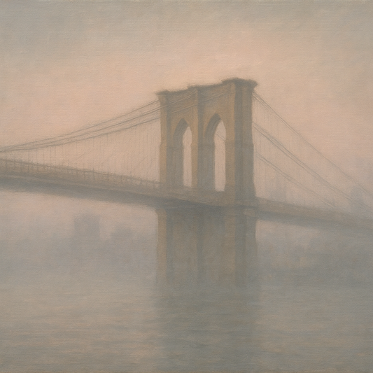 Brooklyn Bridge in Morning River Mist No. 5 Oil Painting - View 1