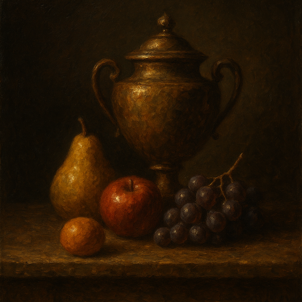 Classical Chiaroscuro Fruit & Urn Still Life No. 5 Oil Painting - 100% Hand-Painted Master Oil Painting