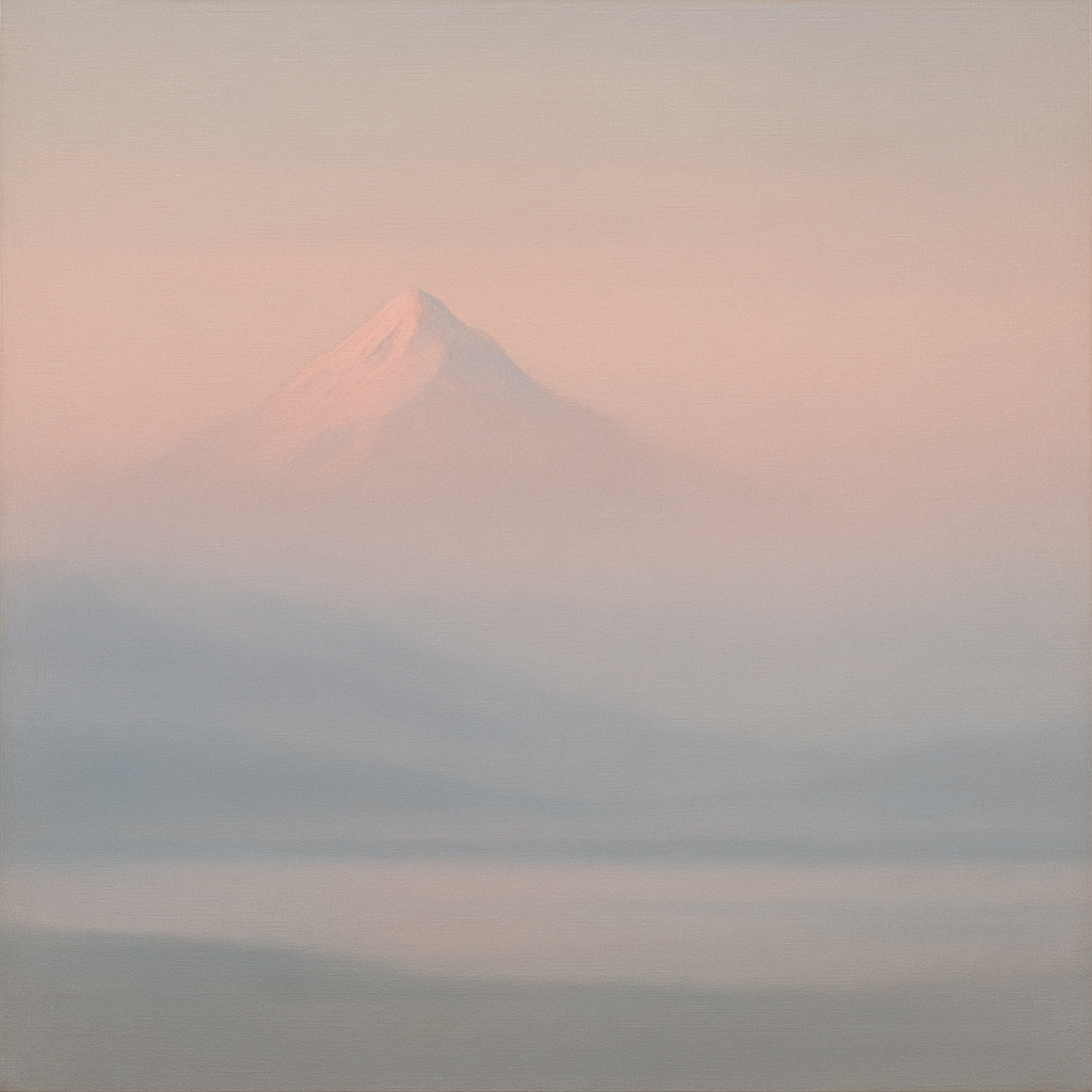 Pale Alpenglow over Distant Glacial Peak No. 4 Oil Painting 100% Hand Painted Oil on Belgian Linen Canvas, Original Fine Art Wall Decor