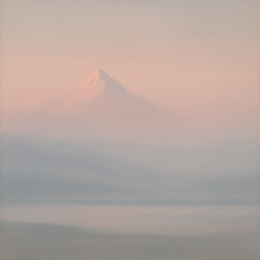 Pale Alpenglow over Distant Glacial Peak No. 4 Oil Painting 100% Hand Painted Oil on Belgian Linen Canvas, Original Fine Art Wall Decor