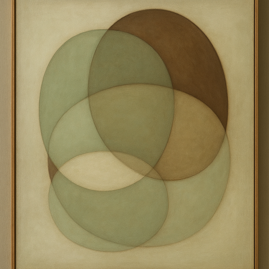 Floating Ellipse Harmony in Walnut & Pale Sage Oil Painting 100% Hand Painted Oil on Belgian Linen Canvas, Original Fine Art Wall Decor