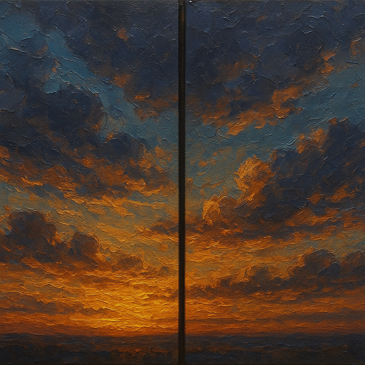 Luminescent Twilight Cloud Diptych Oil Painting - 100% Hand-Painted Master Oil Painting