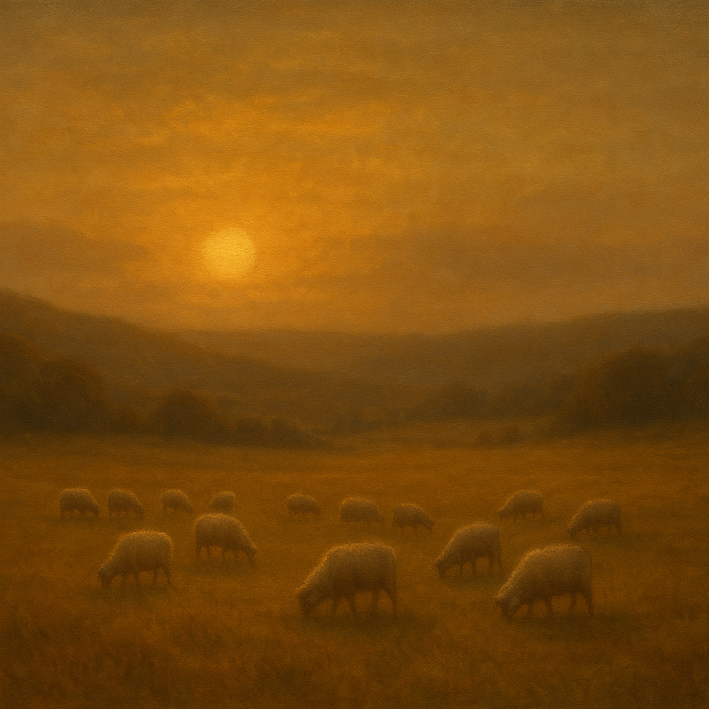Sunset Grazing Flock in Golden Valley No. 7 Oil Painting - View 1