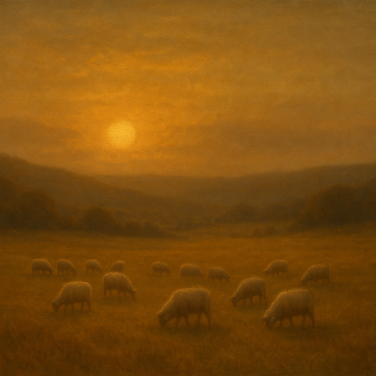 Sunset Grazing Flock in Golden Valley No. 7 Oil Painting 100% Hand Painted Oil on Belgian Linen Canvas, Original Fine Art Wall Decor