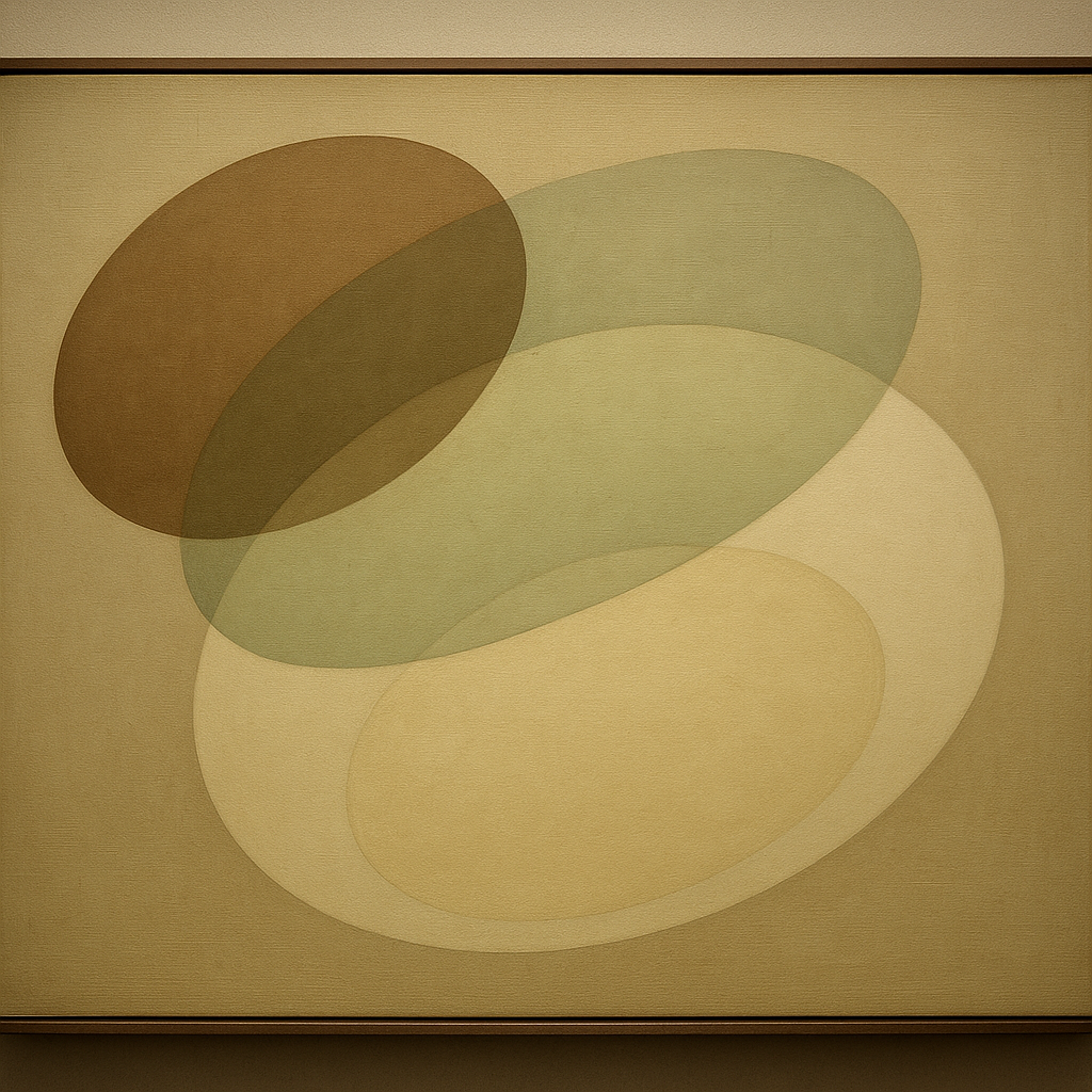 Floating Ellipse Harmony in Walnut & Pale Sage No. 10 Oil Painting - View 1