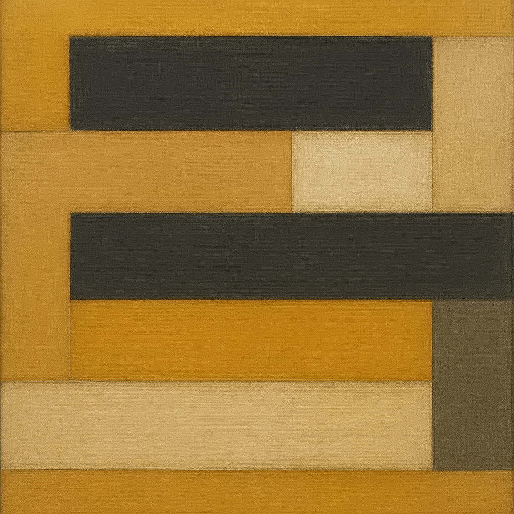 Stacked Horizon Blocks in Mustard & Charcoal No. 23 Oil Painting 100% Hand Painted Oil on Belgian Linen Canvas, Original Fine Art Wall Decor