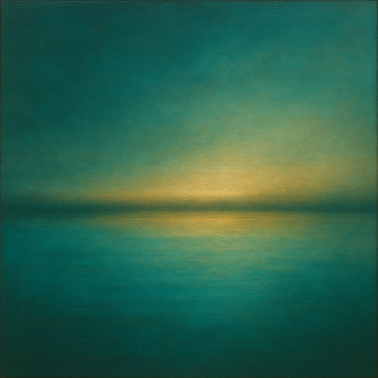 Peacock Teal & Champagne Gold Horizon No. 14 Oil Painting 100% Hand Painted Oil on Belgian Linen Canvas, Original Fine Art Wall Decor