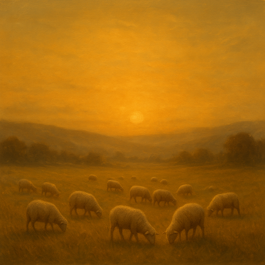 Sunset Grazing Flock in Golden Valley No. 9 Oil Painting - View 1