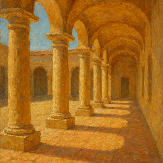 Mediterranean Colonnade at Noon Oil Painting - View 1