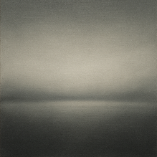 Monochrome Charcoal Drift & Soft Sfumato Horizon No. 20 Oil Painting 100% Hand Painted Oil on Belgian Linen Canvas, Original Fine Art Wall Decor