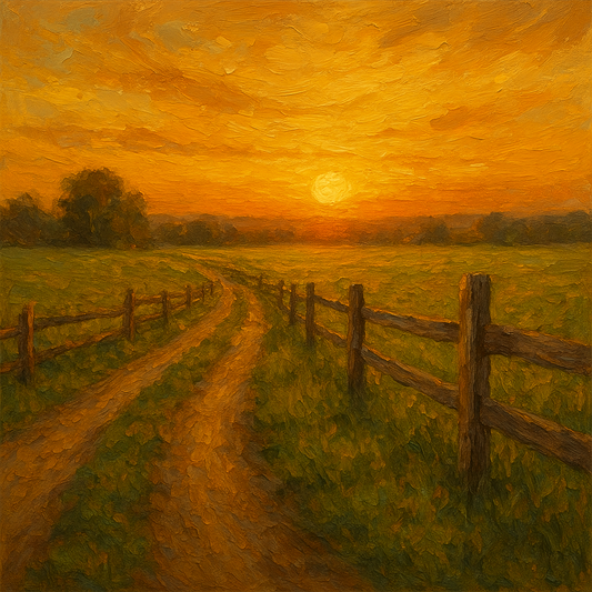 Golden Hour Country Lane & Fence No. 3 Oil Painting - 100% Hand-Painted Master Oil Painting