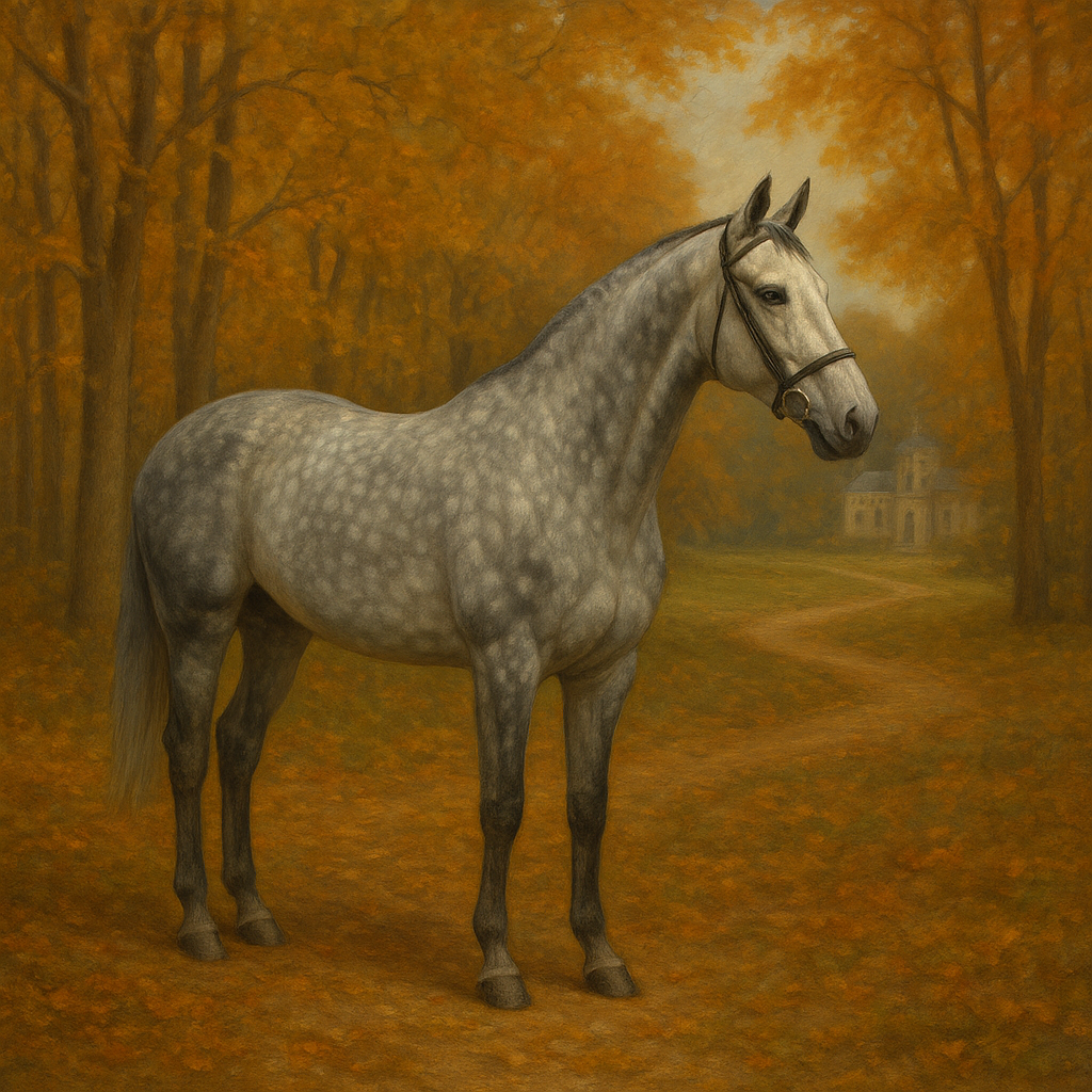 Dappled Grey Hunter in Autumn Woodland No. 15 Oil Painting 100% Hand Painted Oil on Belgian Linen Canvas, Original Fine Art Wall Decor