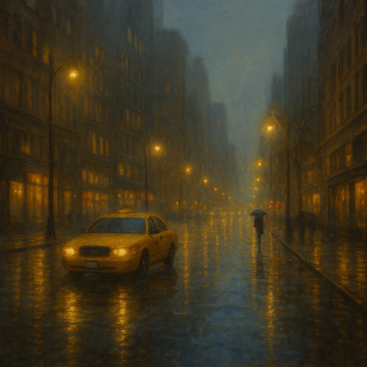 Rain-Drenched Manhattan Avenue Lights No. 14 Oil Painting 100% Hand Painted Oil on Belgian Linen Canvas, Original Fine Art Wall Decor