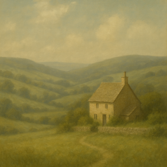Rolling Cotswold Hills & Stone Cottage No. 7 Oil Painting 100% Hand Painted Oil on Belgian Linen Canvas, Original Fine Art Wall Decor