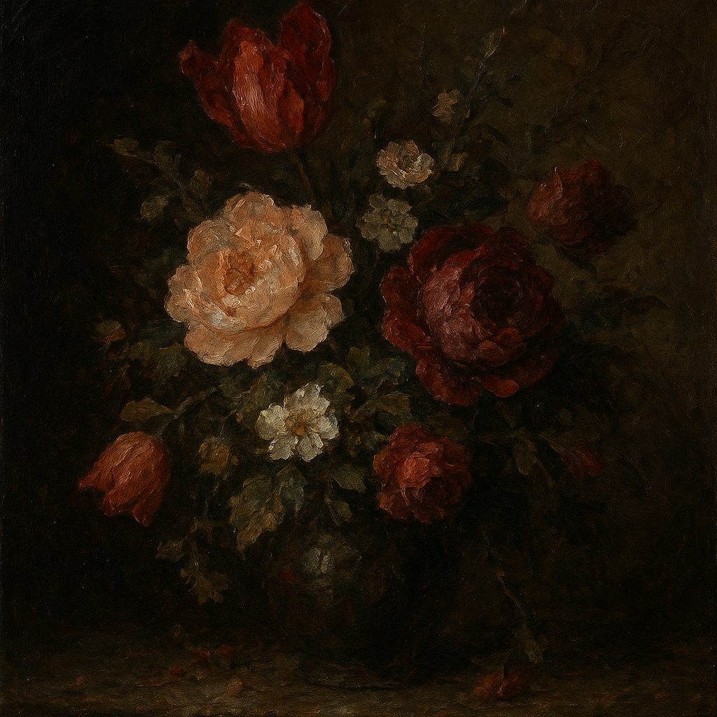 Dutch Golden Age Moody Floral Still Life No. 4 Oil Painting - 100% Hand-Painted Master Oil Painting