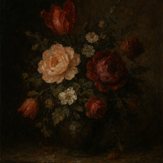 Dutch Golden Age Moody Floral Still Life No. 4 Oil Painting - 100% Hand-Painted Master Oil Painting