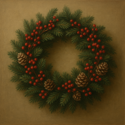 Vintage Holiday Botanical Wreath & Berries No. 5 Oil Painting 100% Hand Painted Oil on Belgian Linen Canvas, Original Fine Art Wall Decor