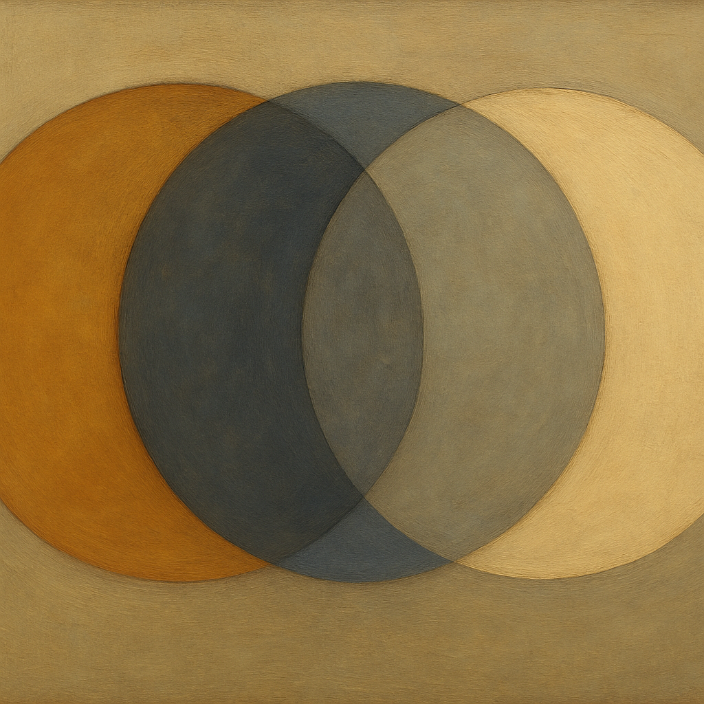 Intersecting Discs in Burnished Ochre & Slate No. 14 Fine Art Oil Painting - View 1
