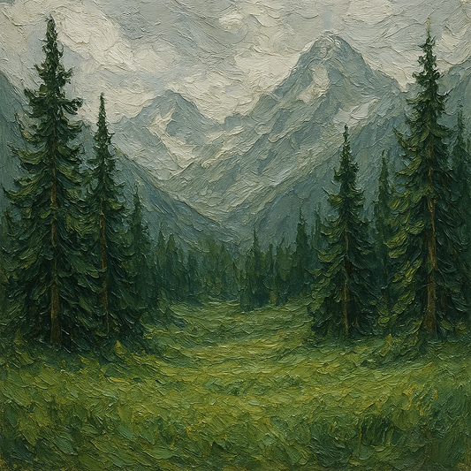 Alpine Glade Heavy Knife Impasto Oil Painting - View 1
