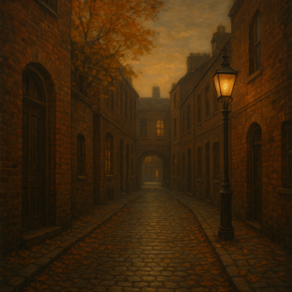 London Gaslamp Alley in Autumn Dusk No. 10 Oil Painting - View 1