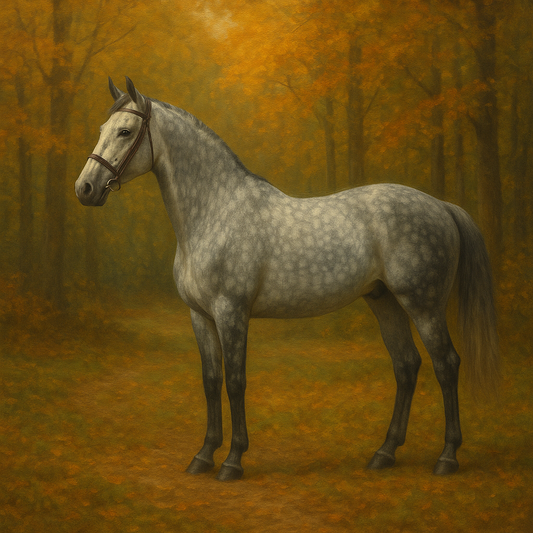 Dappled Grey Hunter in Autumn Woodland No. 20 Oil Painting 100% Hand Painted Oil on Belgian Linen Canvas, Original Fine Art Wall Decor