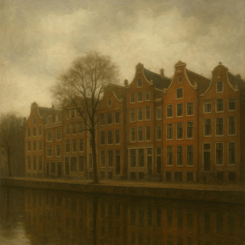 Amsterdam Canal Houses Under Overcast Sky No. 9 Oil Painting - View 1