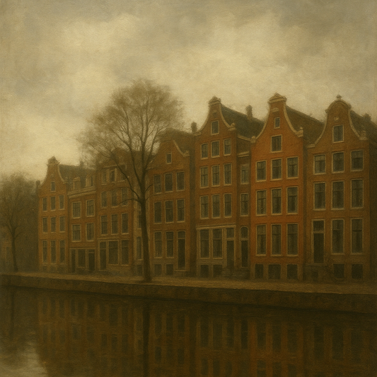 Amsterdam Canal Houses Under Overcast Sky No. 9 Oil Painting - View 1