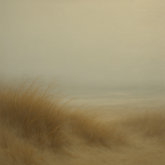 Silent Dune Grass in November Sea Fog Oil Painting 100% Hand Painted Oil on Belgian Linen Canvas, Original Fine Art Wall Decor