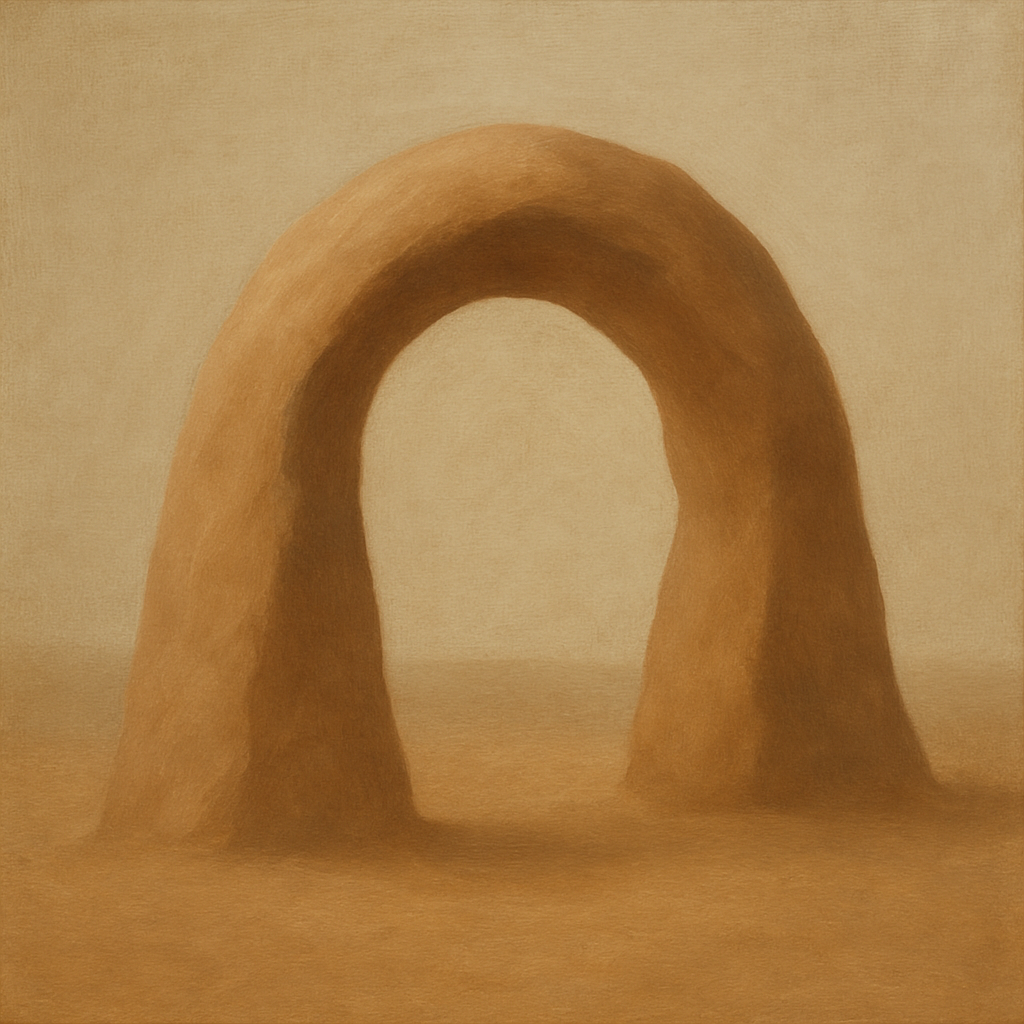 Warm Beige Travertine Arch No. 1 - Modern Fine Art Oil Painting - View 1