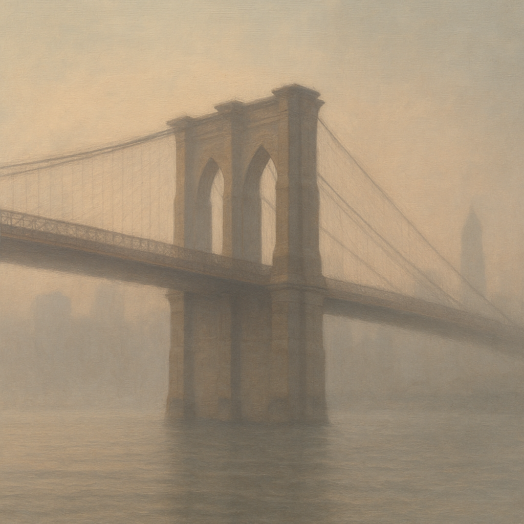 Brooklyn Bridge in Morning River Mist No. 29 Oil Painting - View 1