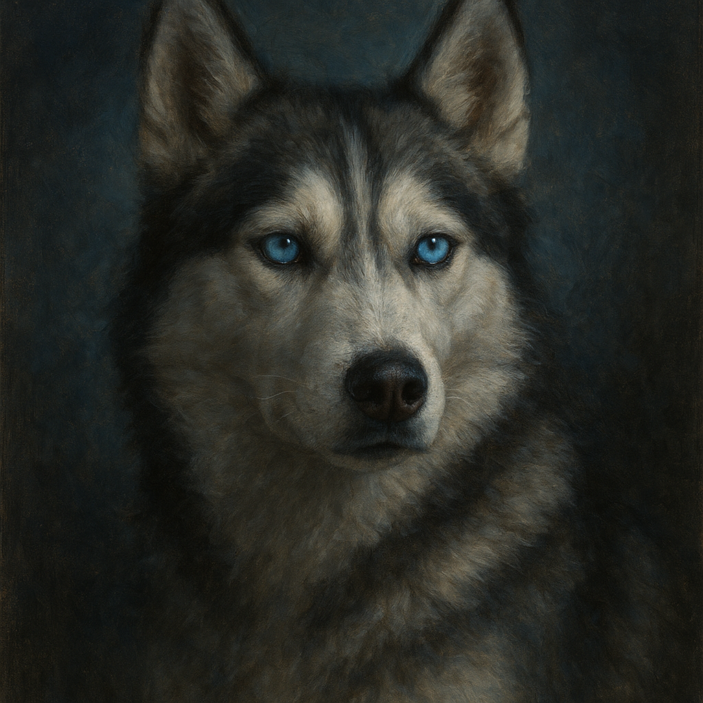 Siberian Husky with Luminous Ice Blue Eyes No. 2 Fine Art Oil Painting - View 1