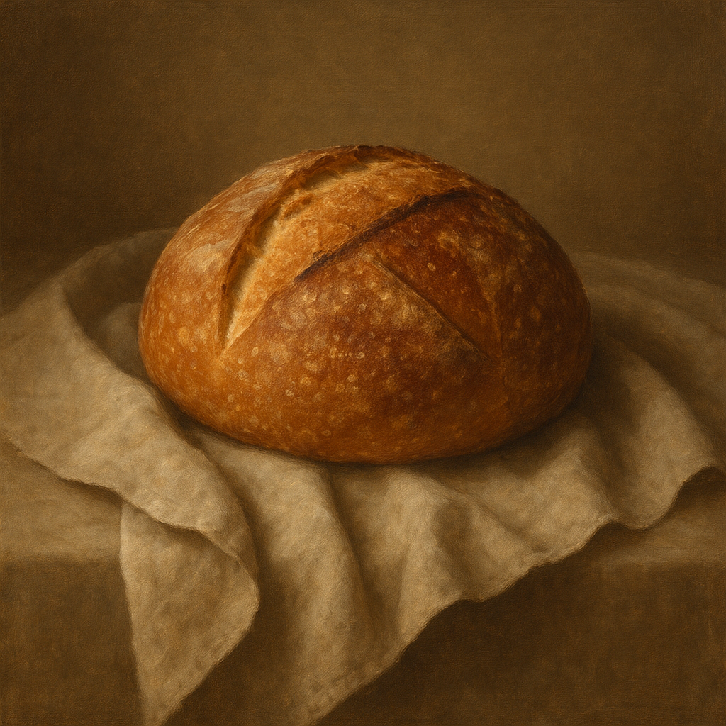 Artisan Sourdough Boule & Linen Drapery No. 6 Oil Painting - View 1
