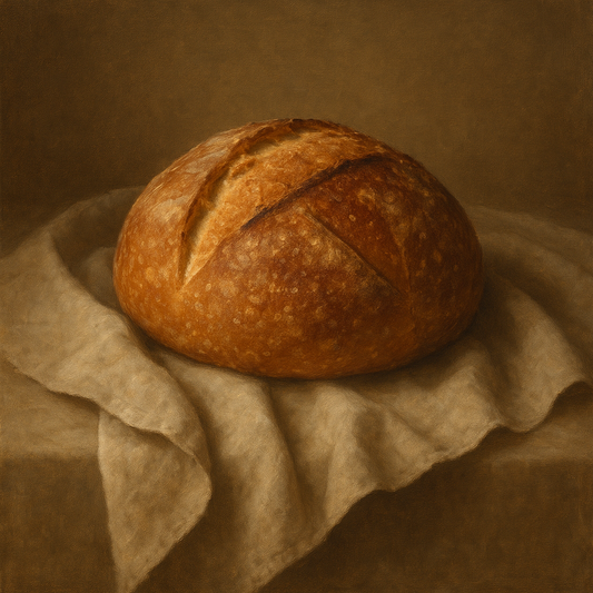 Artisan Sourdough Boule & Linen Drapery No. 6 Oil Painting - View 1