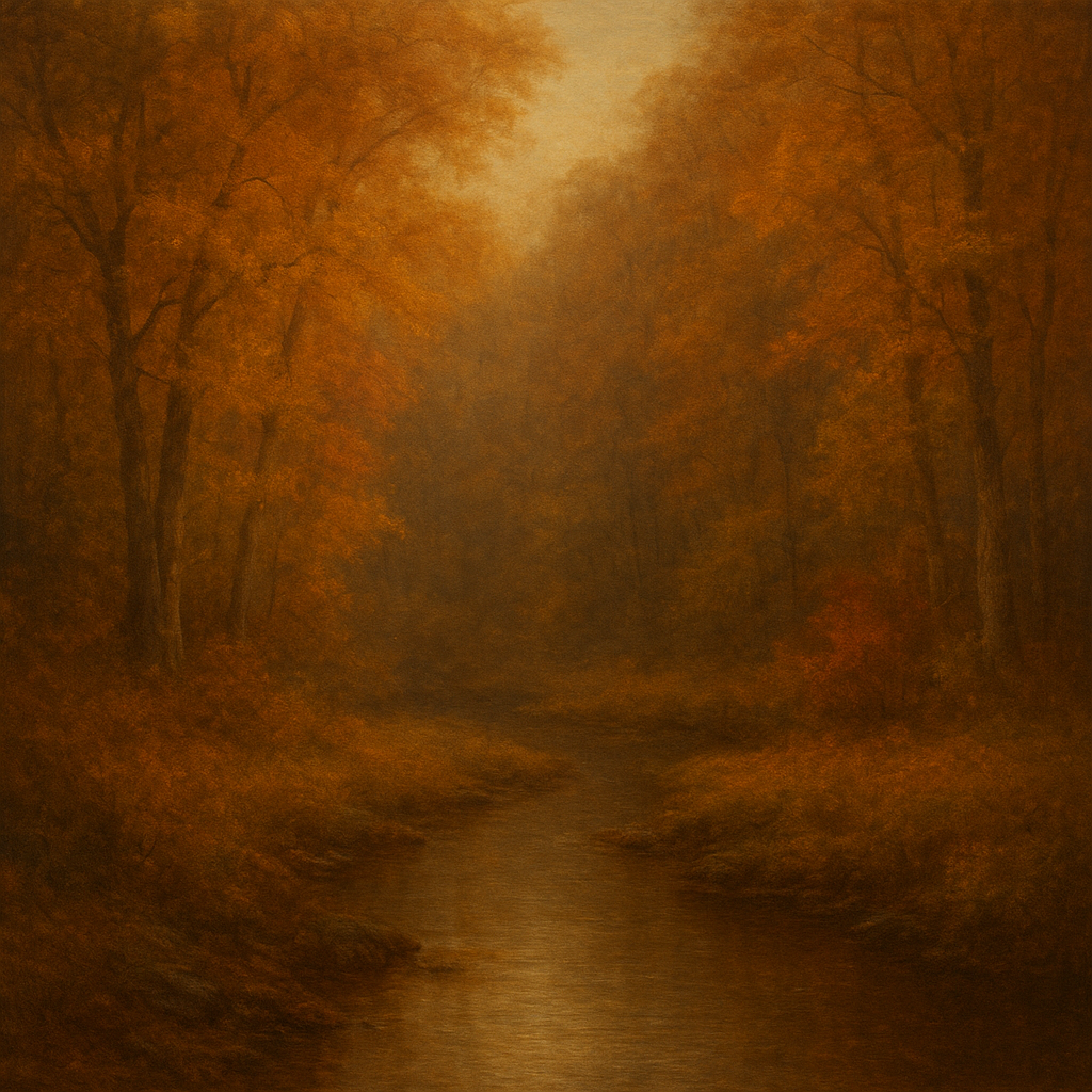 Secluded Woodland Brook in Autumn Glow No. 2 Oil Painting - View 1