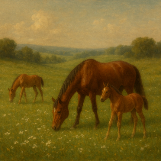 Mares & Foals Grazing in Rolling Meadow Oil Painting 100% Hand Painted Oil on Belgian Linen Canvas, Original Fine Art Wall Decor