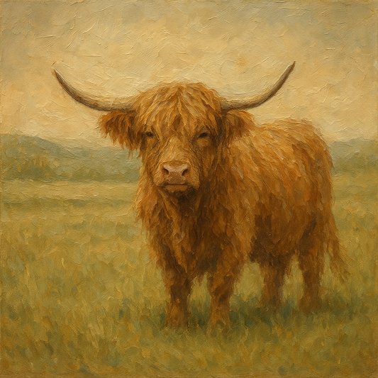 Muted Highland Cattle Pastoral Oil Painting No. 4 Oil Painting - 100% Hand-Painted Master Oil Painting