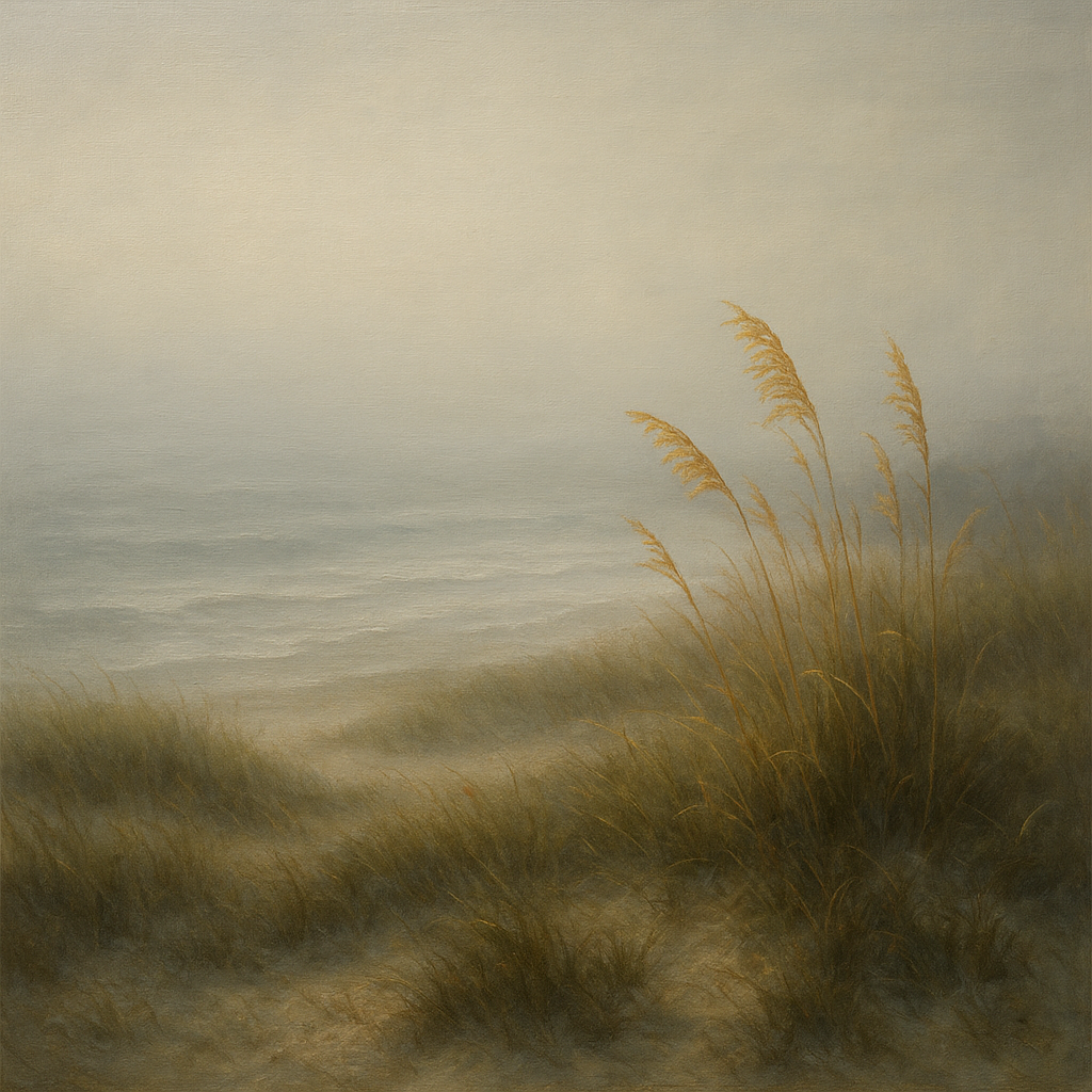Ethereal Coastal Sea Fog over Silent Dunes No. 8 Fine Art Oil Painting - View 1