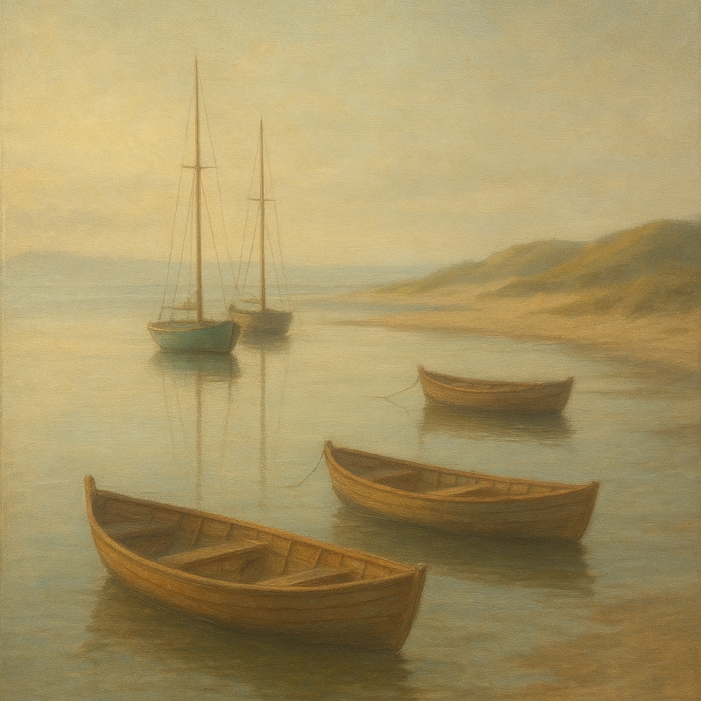 Quiet Fishing Harbor at Morning Low Tide No. 13 Oil Painting - View 1
