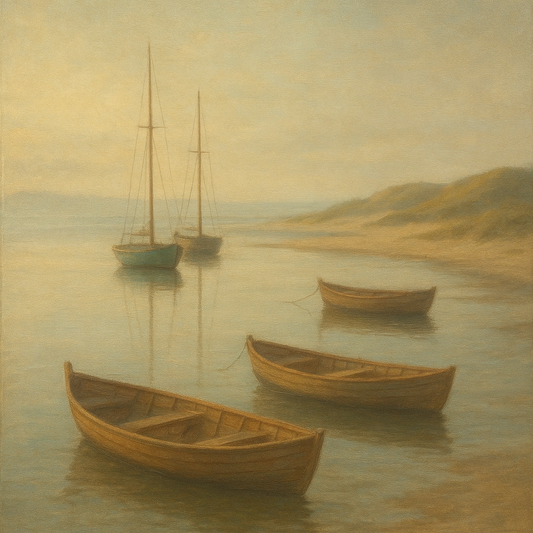 Quiet Fishing Harbor at Morning Low Tide No. 13 Oil Painting 100% Hand Painted Oil on Belgian Linen Canvas, Original Fine Art Wall Decor