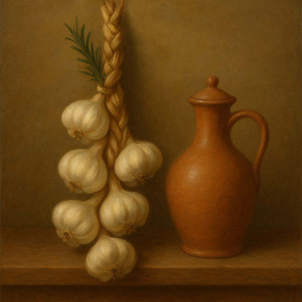 Tuscan Garlic Braid & Terracotta Cruet No. 9 Oil Painting - View 1