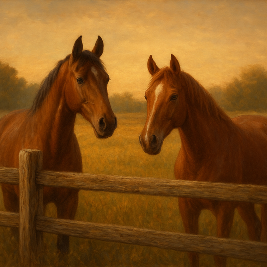 Two Horses at Rustic Post & Rail Fence Oil Painting 100% Hand Painted Oil on Belgian Linen Canvas, Original Fine Art Wall Decor