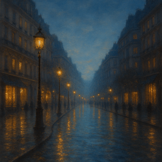Rainy Parisian Boulevard at Twilight No. 30 Oil Painting 100% Hand Painted Oil on Belgian Linen Canvas, Original Fine Art Wall Decor