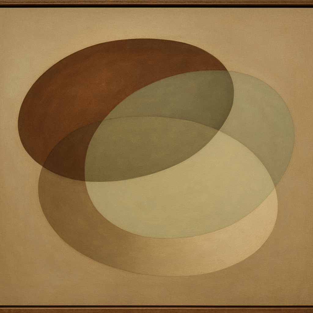 Floating Ellipse Harmony in Walnut & Pale Sage No. 23 Oil Painting 100% Hand Painted Oil on Belgian Linen Canvas, Original Fine Art Wall Decor