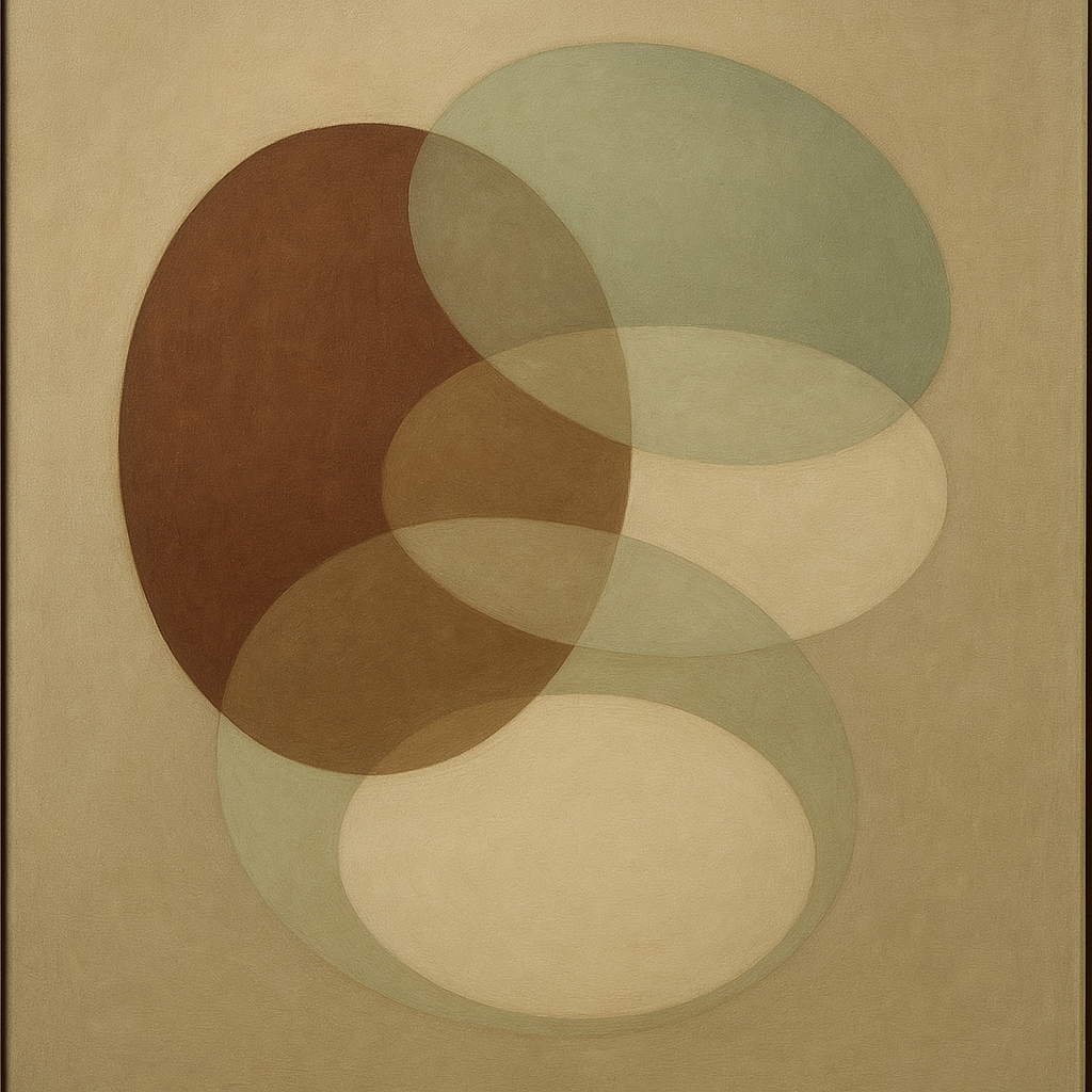 Floating Ellipse Harmony in Walnut & Pale Sage No. 6 Oil Painting - View 1