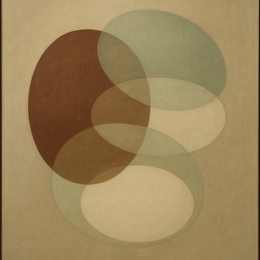 Floating Ellipse Harmony in Walnut & Pale Sage No. 6 Oil Painting - View 1